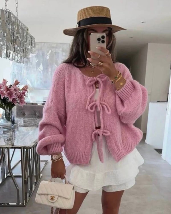 Knit bow roze