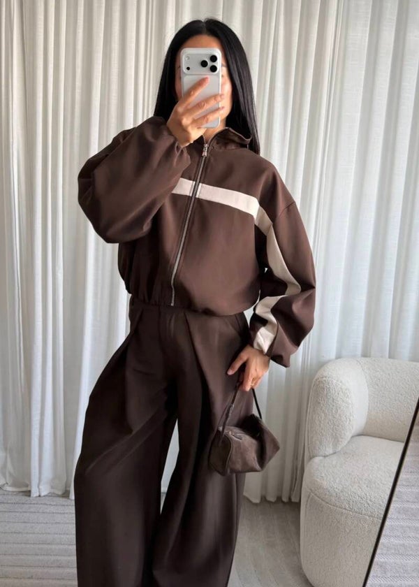 Chocolate Contrast Bomber Jacket