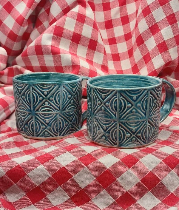 Aqua stamp mugs
