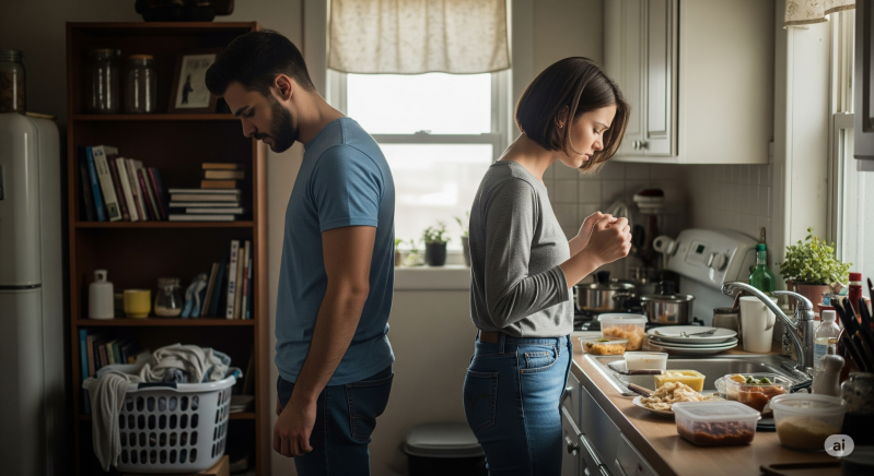 koppel wat veel moet doen, volle aanrecht, was opruimen