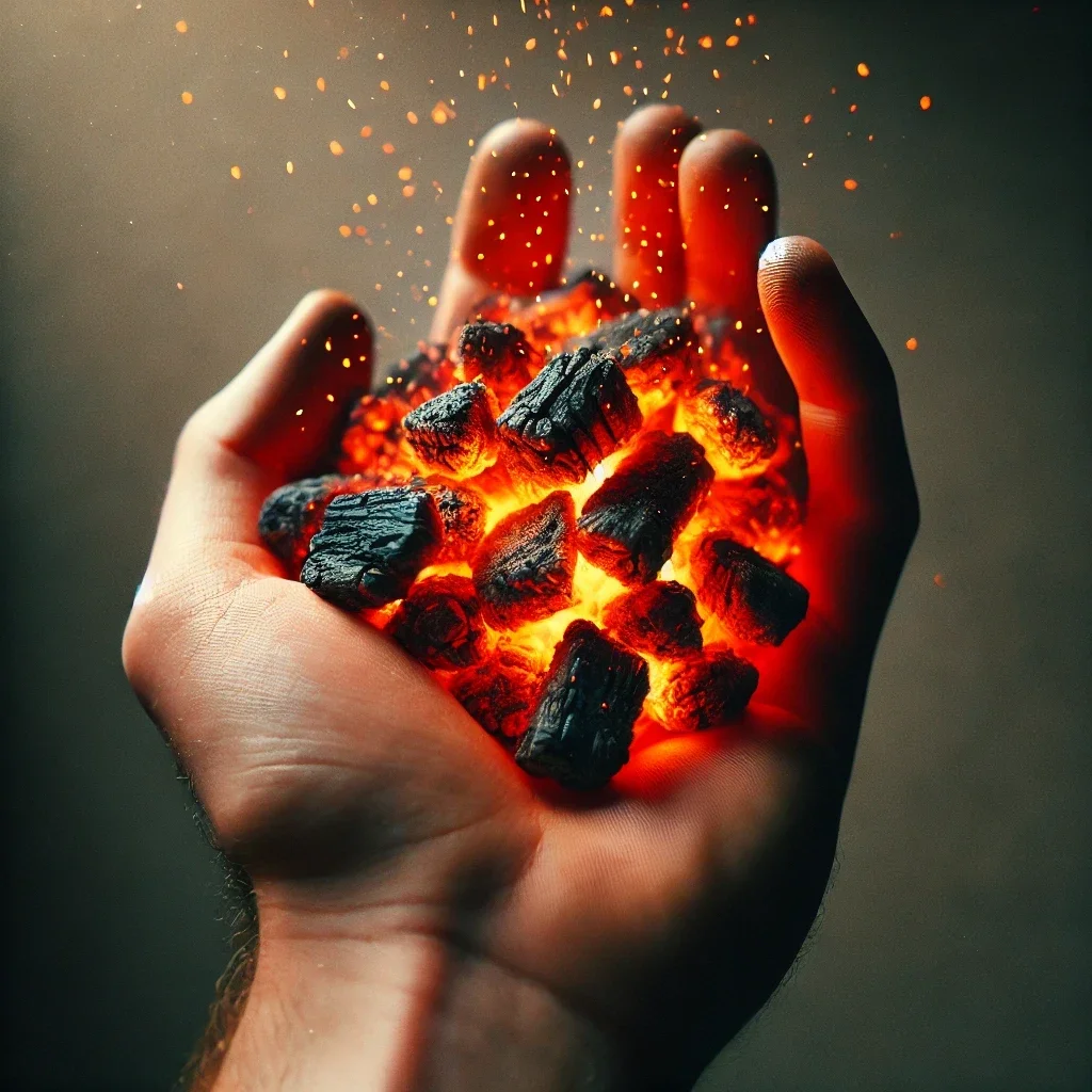 gloeiende kooltjes vasthouden van boosheid
