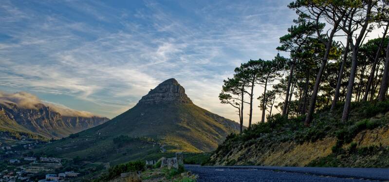 A panoramic view of Devil's Peak mountain from Signal Hill in Cape Town, South Africa