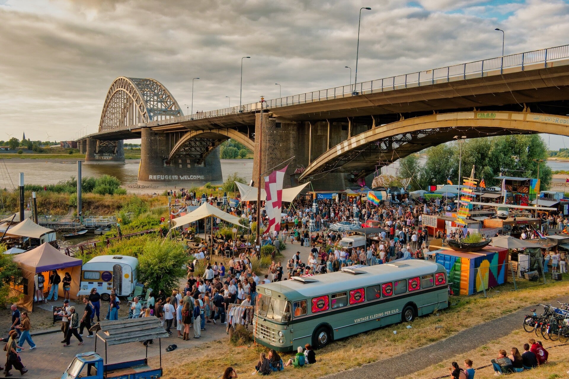 View of the Waalbrug Nijmegen during the Vierdaagsefeesten
