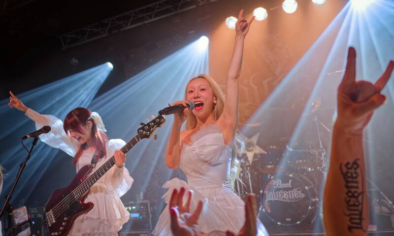 Singer Asami and bass player Fami from power metal band Lovebites performing live at the Hall of Fame in Tilburg The Netherlands during their European Tour 2026