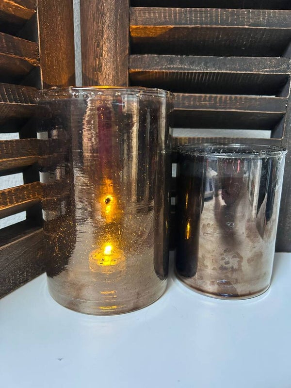 Waxinelichtje houder bubbel glas (donker) middel