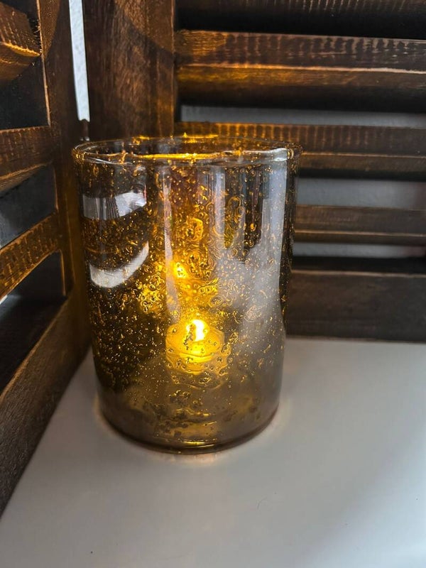 Waxinelichtje houder bubbel glas (donker) klein