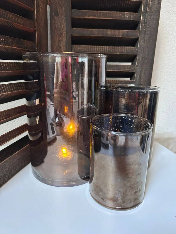 Waxinelichtje houder bubbel glas (donker) groot