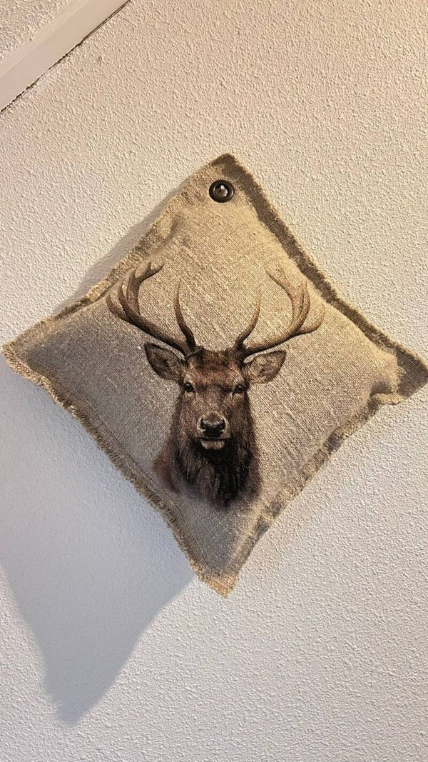 Shabby mini kussen rendier (zeiloog)