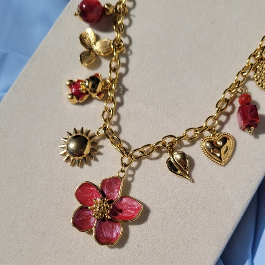 Collier breloque Cassia rouge