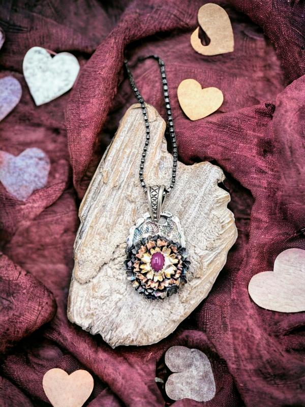 Natural Small Ruby Pendant in Sterling Silver