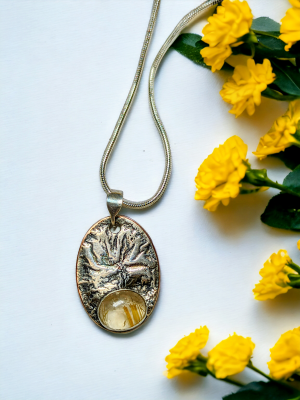 Copper Back Silver Soldered Rutilated Quartz Pendant