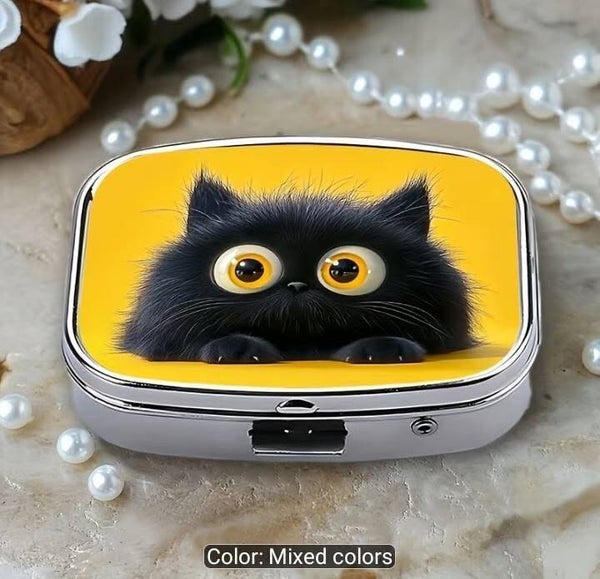 Yellow Kitty Pill Travel Pill Case