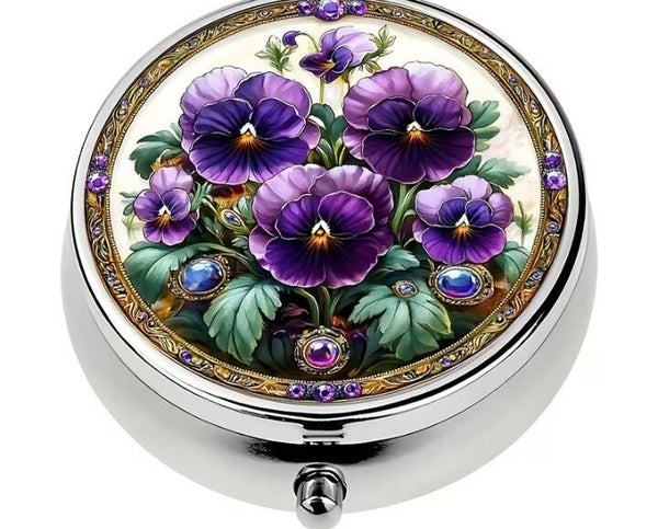 Purple Flower Travel Pill Case