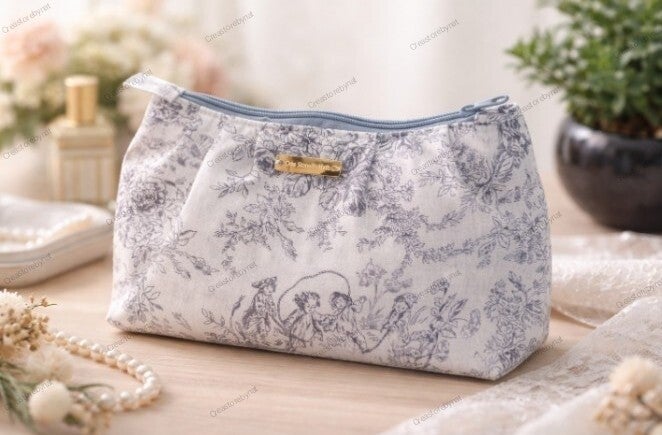 Pochette multifonction imitation toile de jouy