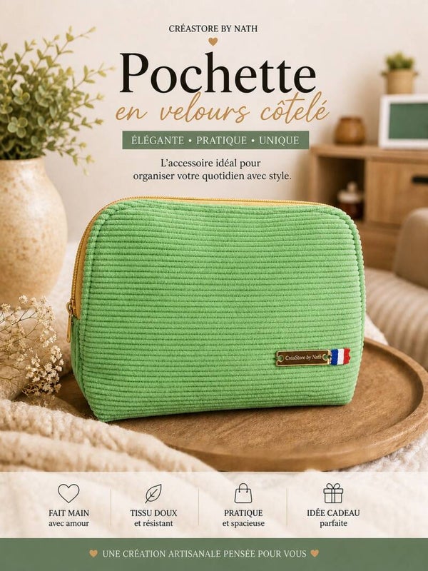 Pochette velours côtelé femme – doublure imperméable