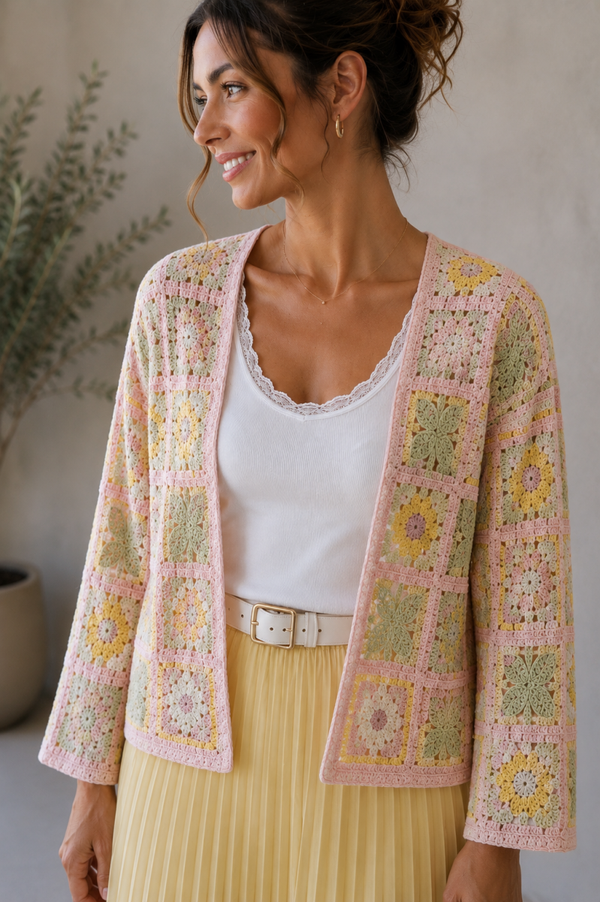 Vest: Gehaakt bloemen Roze