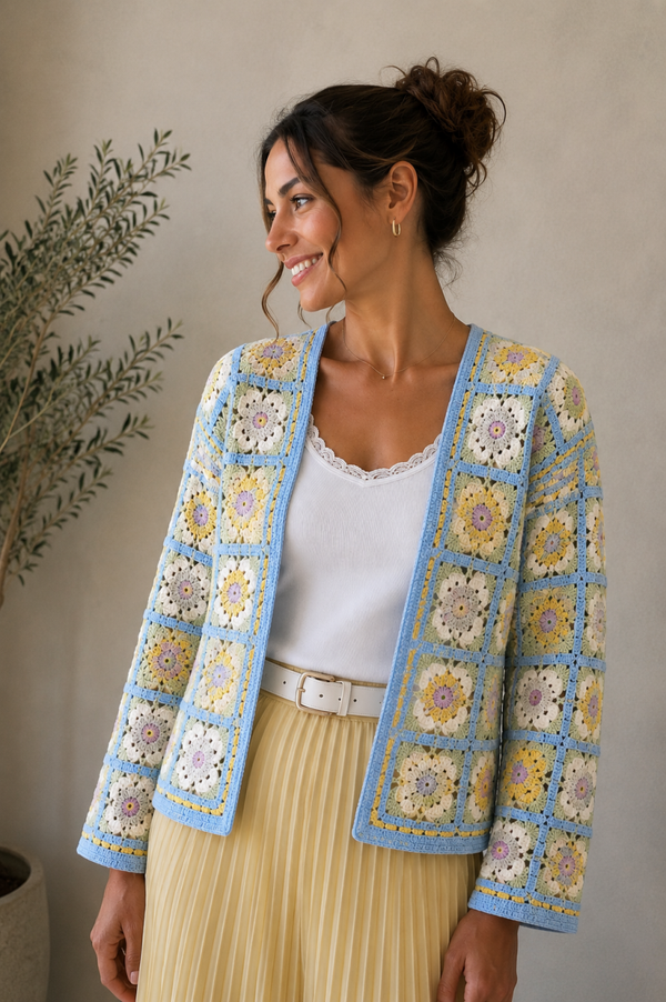 Vest: Gehaakt bloemen Blauw