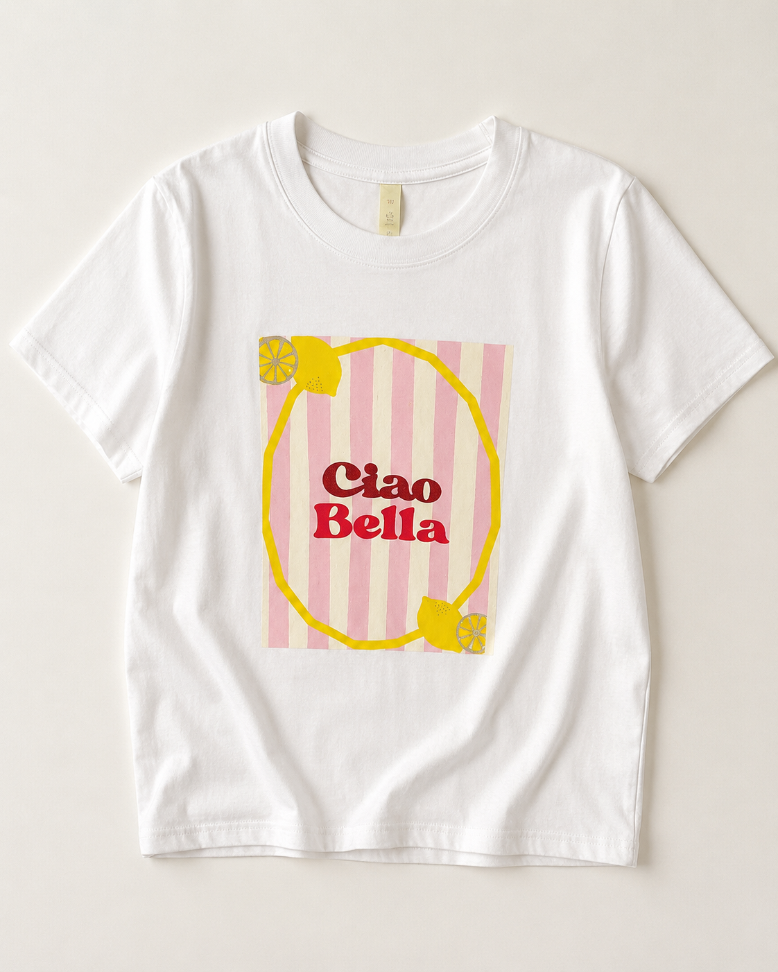 T-shirt: Ciao Bella Geel/Roze
