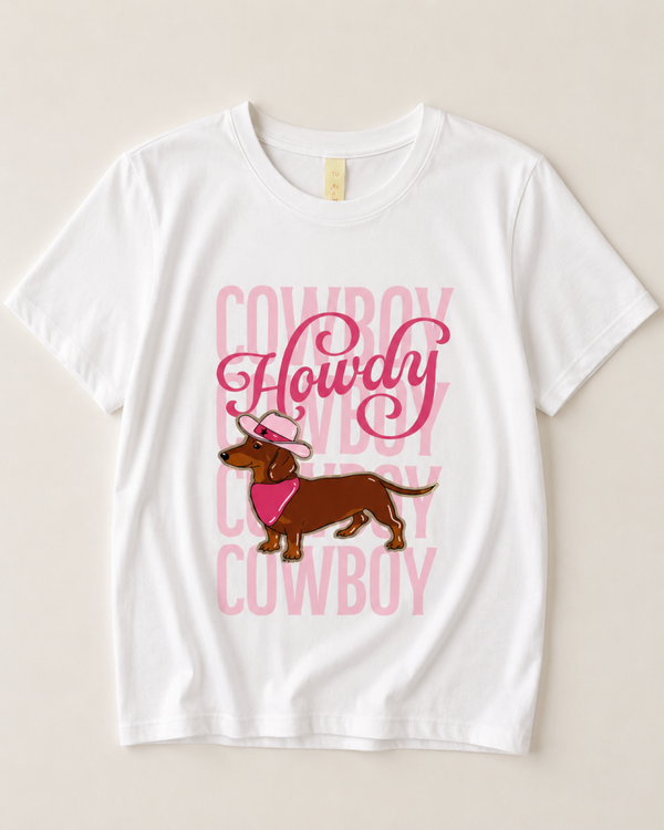T-shirt: Teckel Cowboy Roze