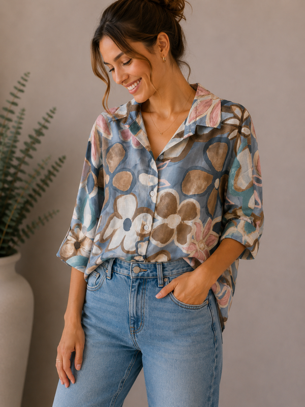 Blouse: Retro Blauw