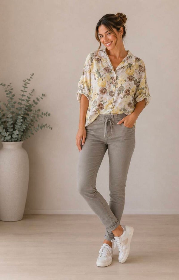 Broek: Elastische taille Taupe