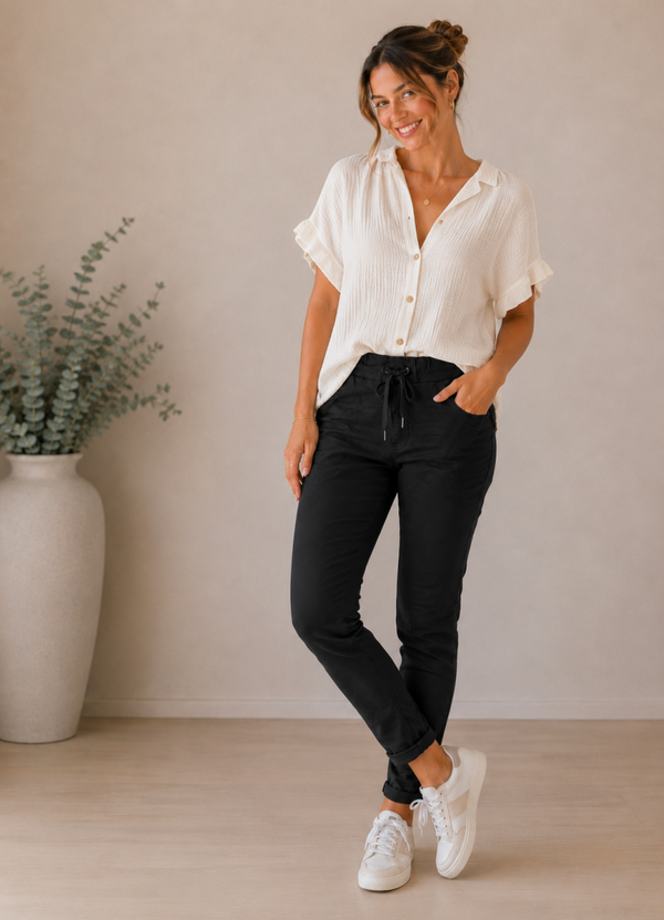 Broek: Elastische taille Zwart