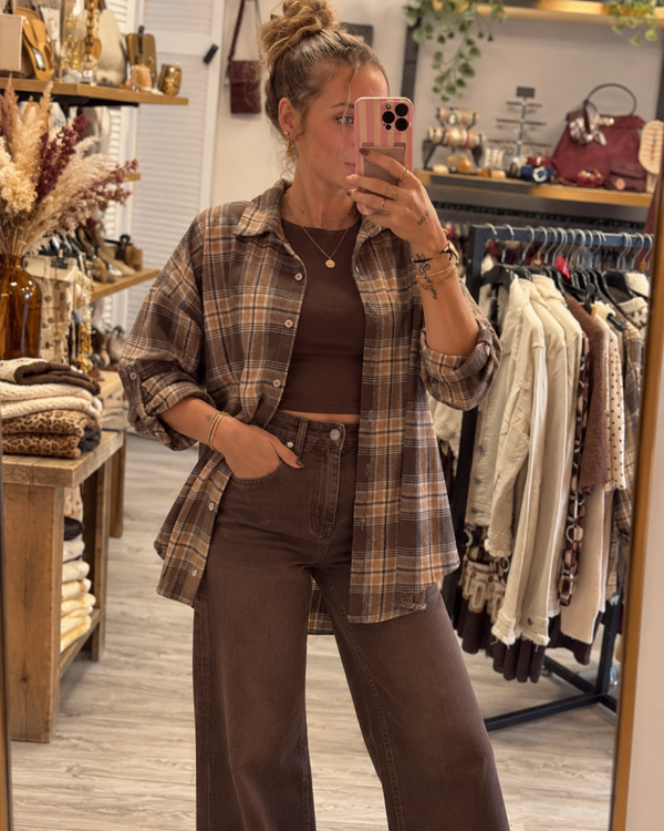 Blouse: ruit bruin