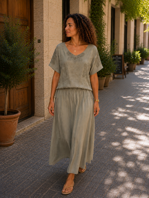 Jurk: Luna Cotton Taupe