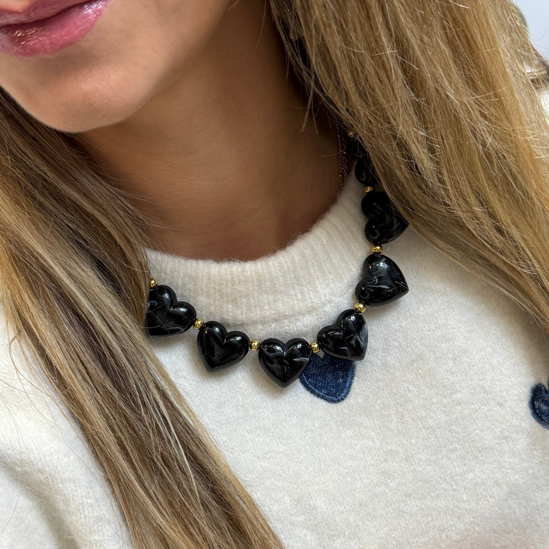 Ketting: Lovely Hearts Midnight zwart/blauw