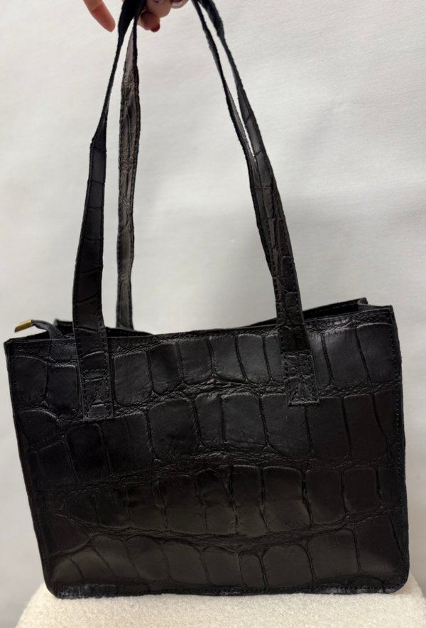 Handtas: Croco-zwart Leer!