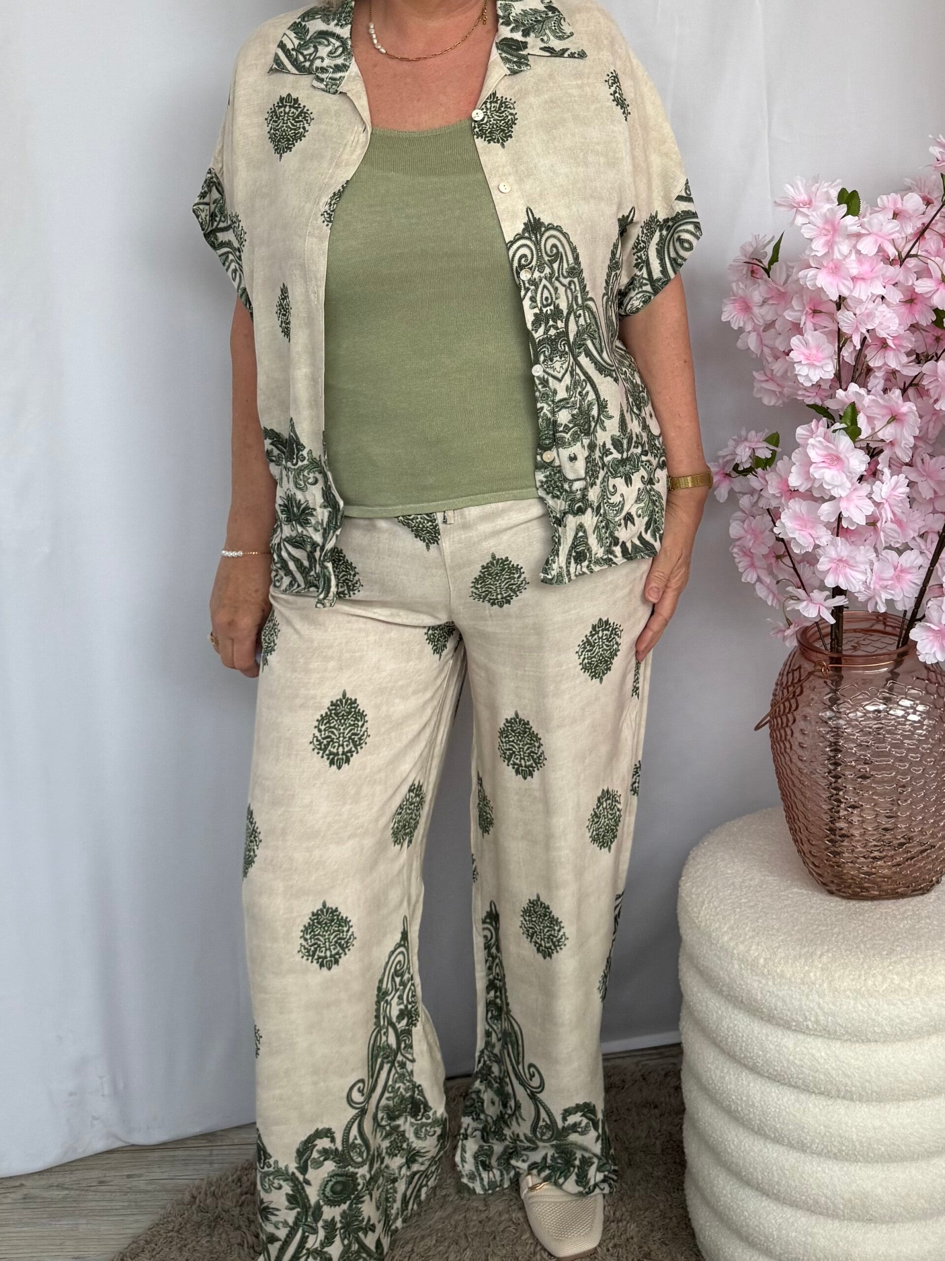 Broek: Wide leg Barok Groen