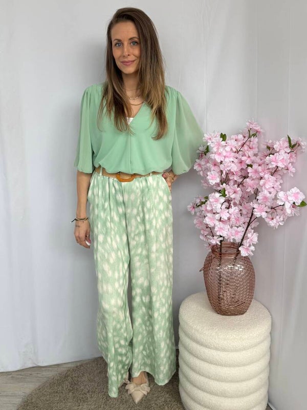 Broek: Wide leg Patroon Mint