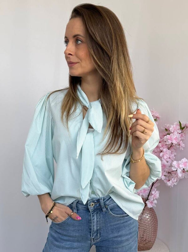 Blouse: Streep Strik Mint