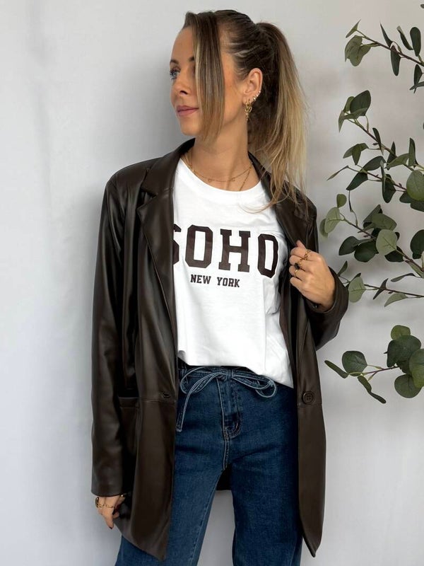 Blazer: Leatherlook Bruin - Stapelkorting