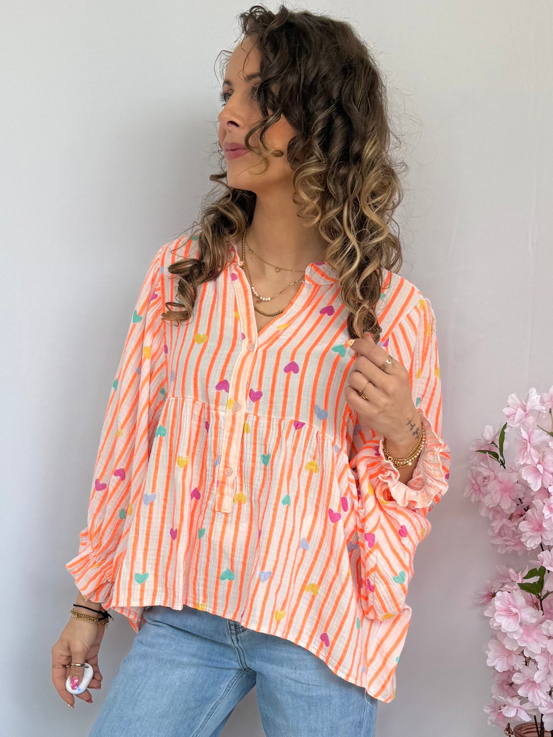 Blouse: Heart Stripe Neon
