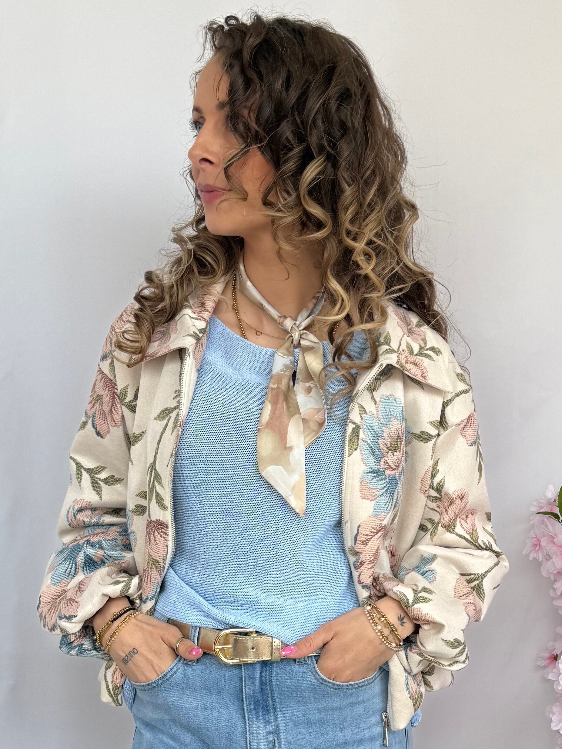 Jas: Bloom Beige/Blauw