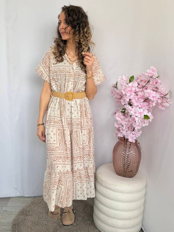 Jurk: Paisley Belt Beige