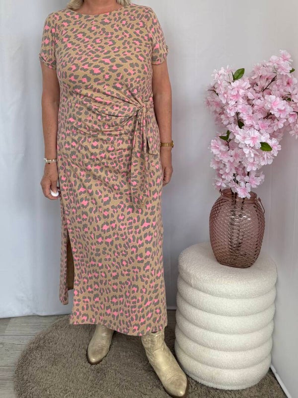 Jurk: Leopard Taupe/Roze