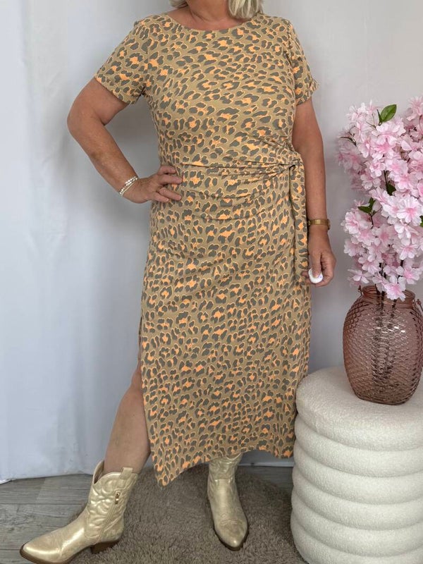 Jurk: Leopard Oranje/Taupe