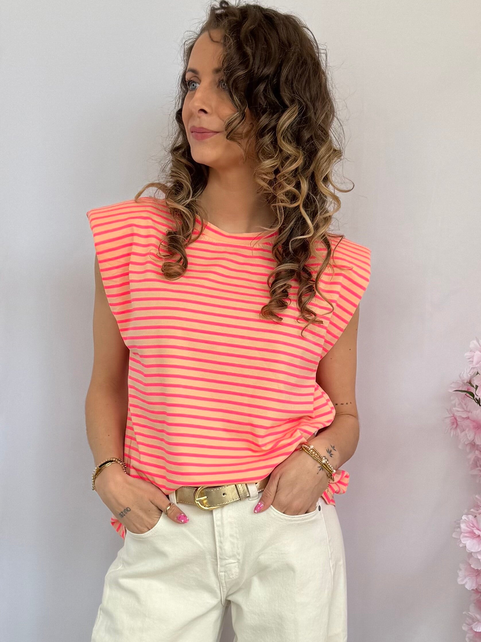 Top: Streep Neon Koraal