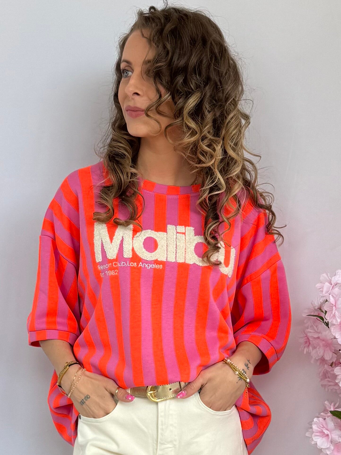 Sweater: Malibu Stripe Fel Roze