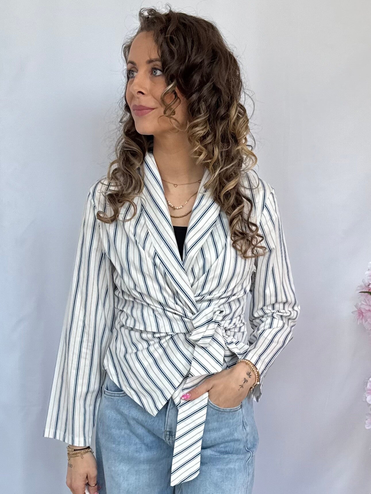 Blouse: Wikkel Streep Blauw