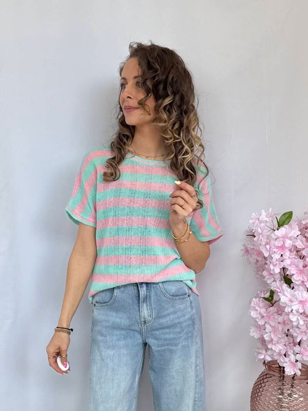 T-shirt: Candy Stripe Mint/Roze