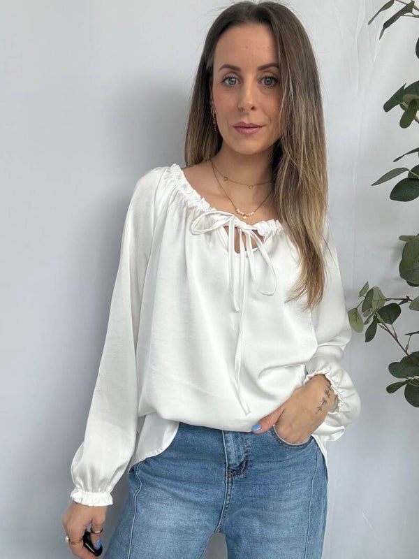 Blouse: Satijnlook Wit