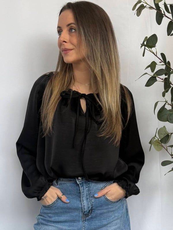 Blouse: Satijnlook Zwart