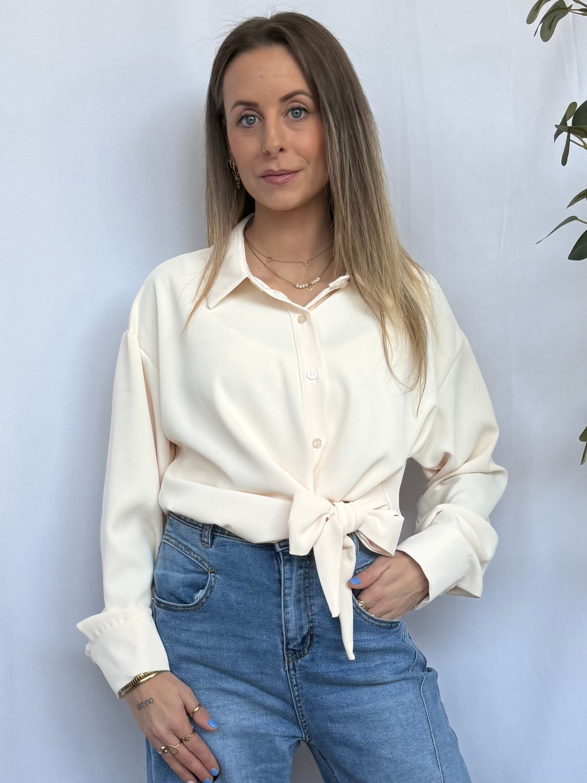 Blouse: Strik Gebroken Wit