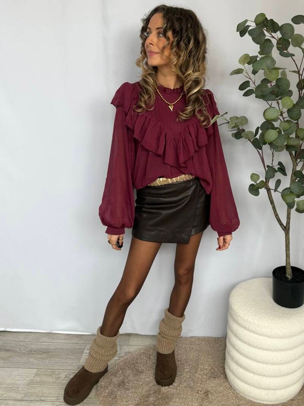 Blouse: Ruffel Bordeaux - Stapelkorting