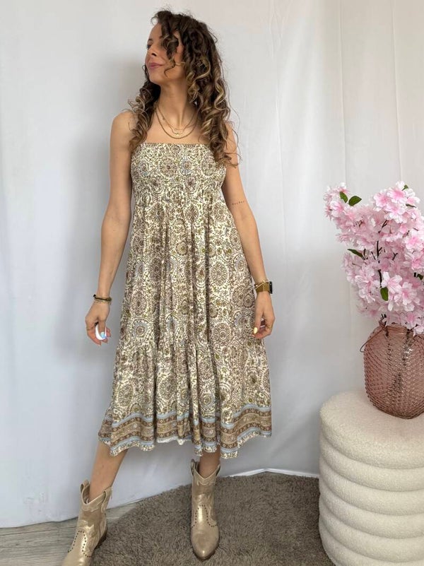 Rok: Combi Rok/Jurk Beige/Blauw