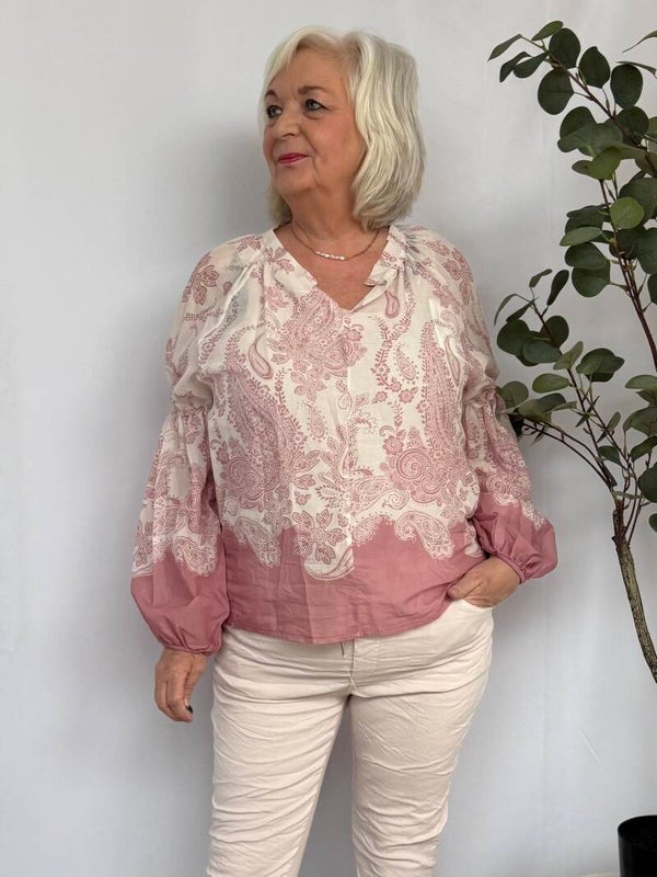 Blouse: Pofmouw Barok Roze
