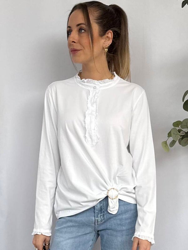 Top: Ruffle Kraag Wit
